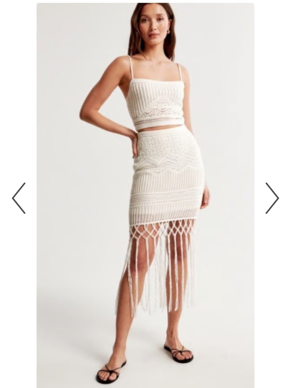 Abercrombie & Fitch Cream Crochet Fringe Mini Skirt and Top
